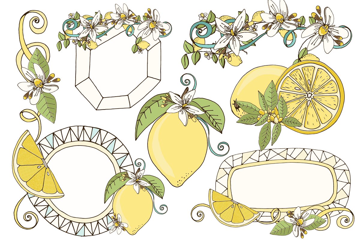 新鲜夏天柠檬插图合集 Lemons, Summer Frui