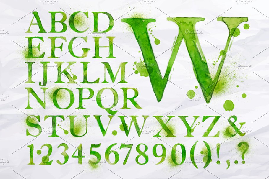 水彩字母数字符号合集 Alphabet watercolor