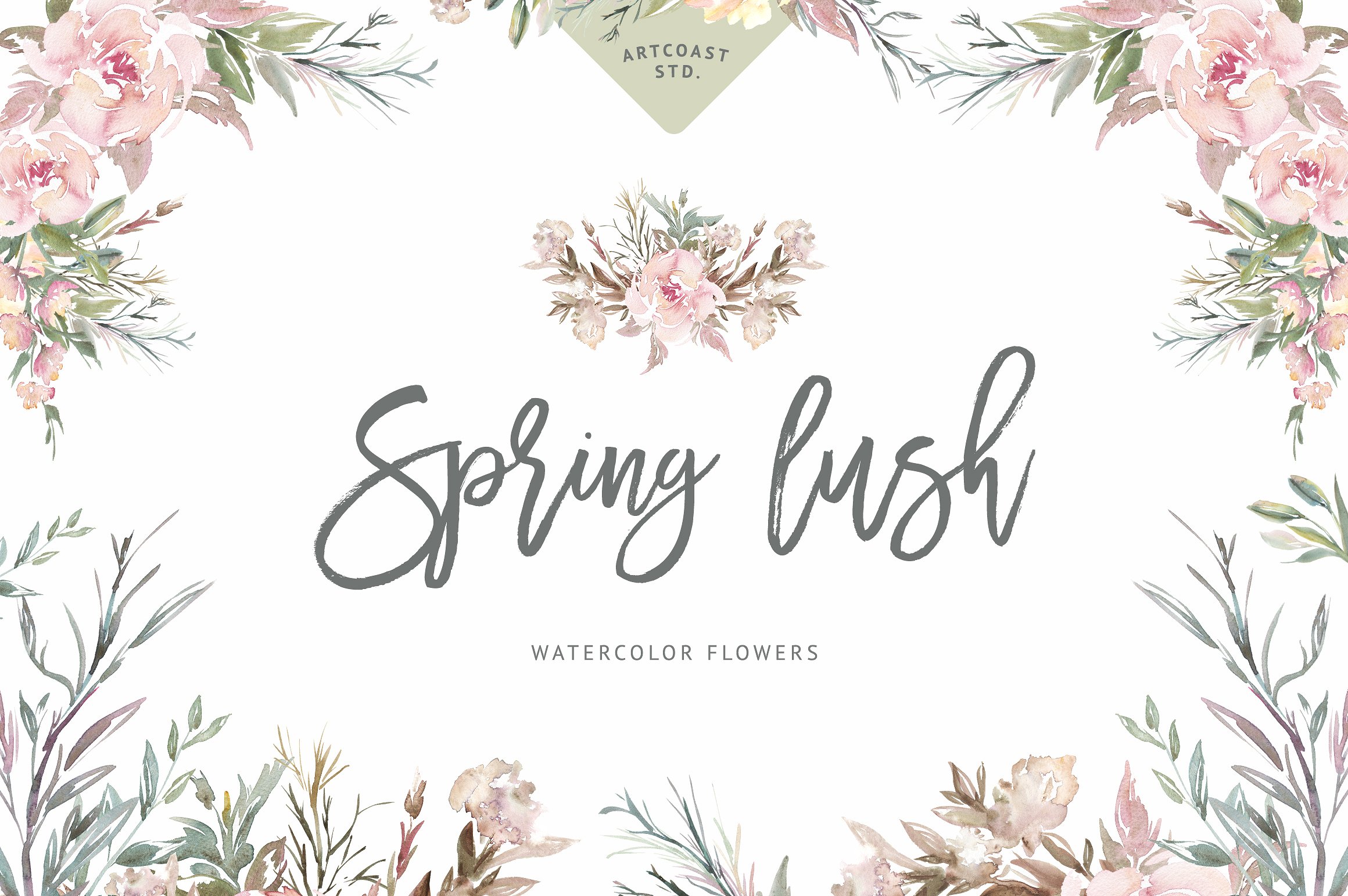 手绘春天花卉植物设计元素Spring Lush Flower