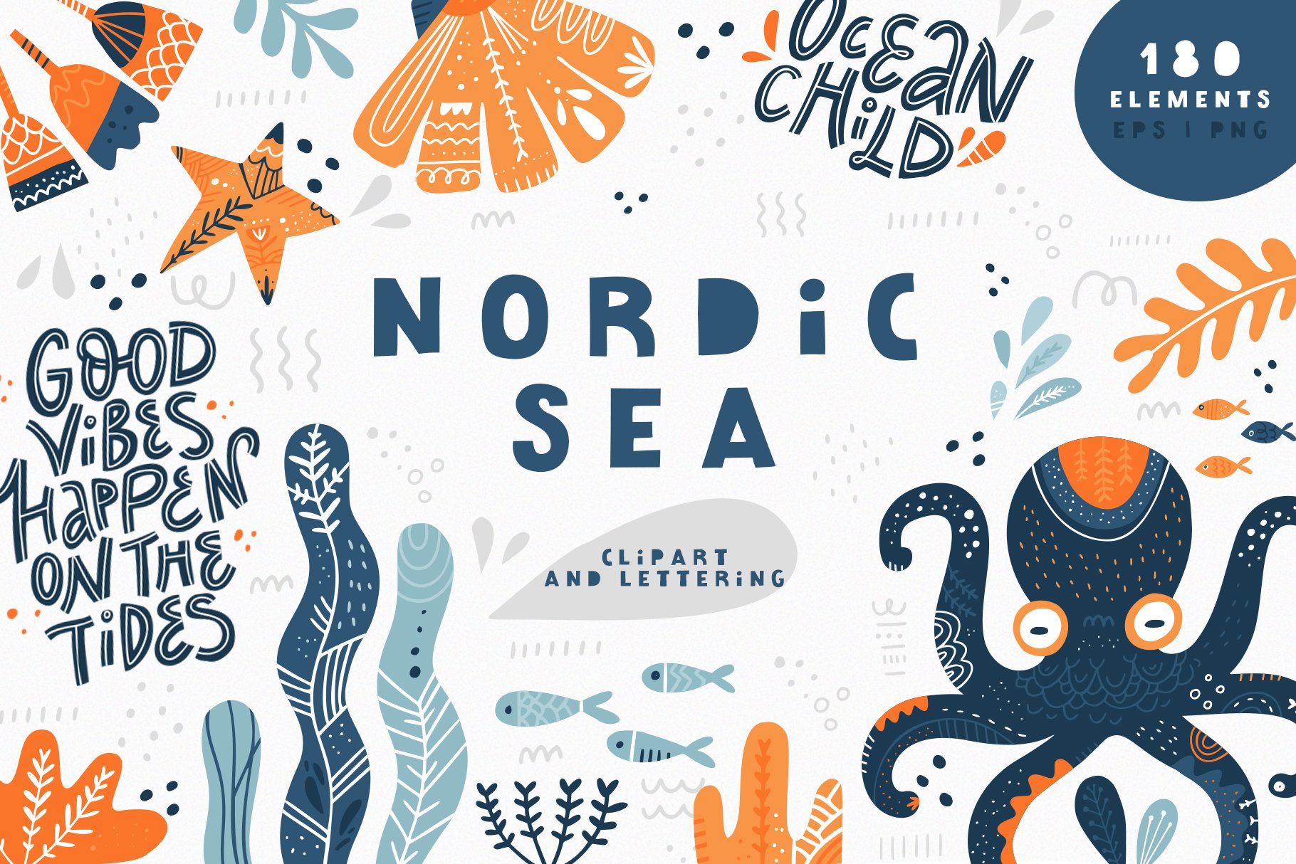 北欧民间艺术海洋主题剪贴画 Nordic Sea Folk