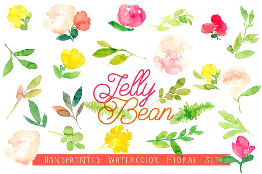 手绘水彩花卉剪贴画合集 Jelly Bean Waterc