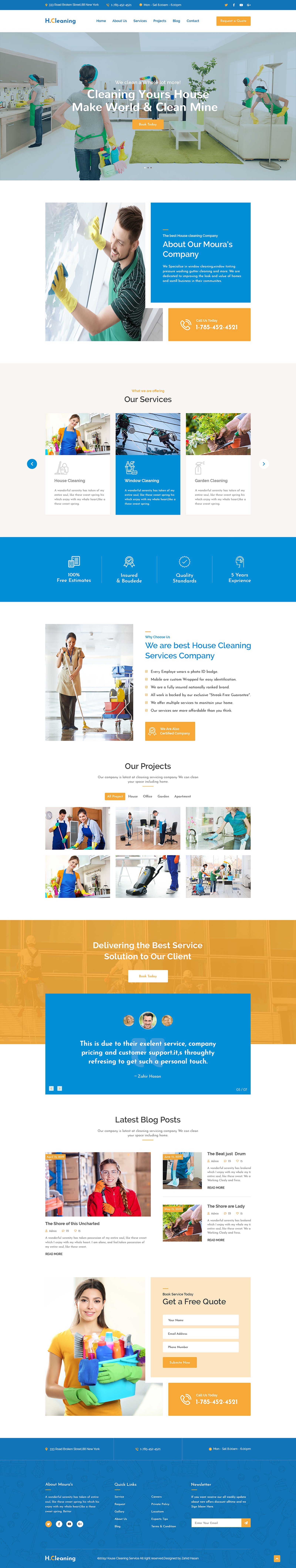房屋清洁家政服务公司落地页网站PSD模板 House Cle