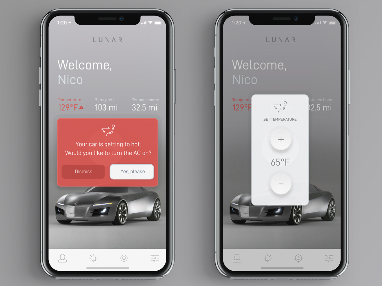 智能汽车官方APP界面设计 LUNAR App Mobile