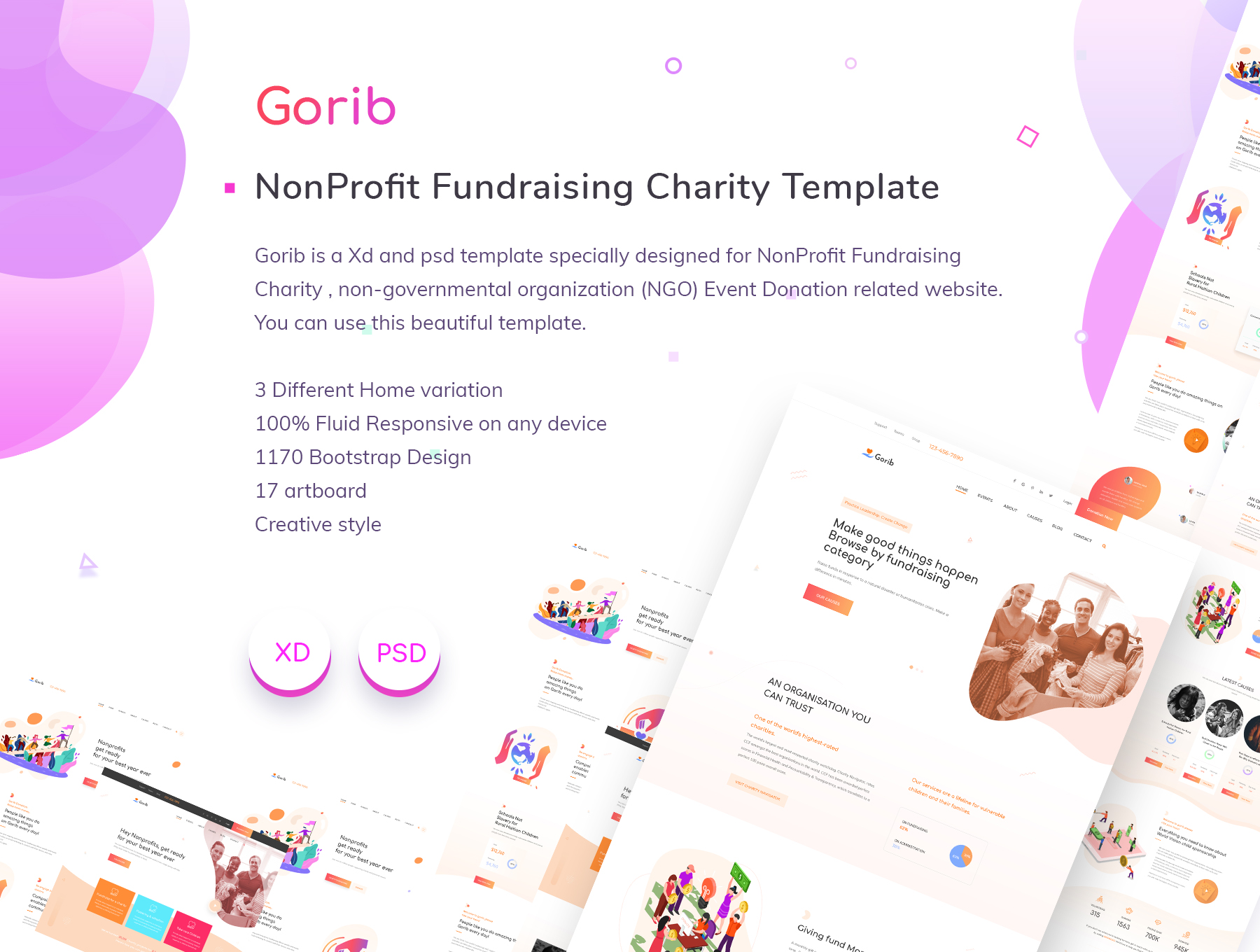 非盈利筹款慈善机构创意网页模板素材 Gorib Creati