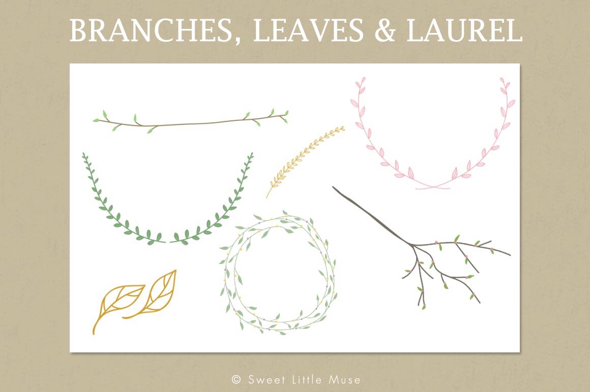 文艺清新手绘树枝插画合集Art Branches Leave