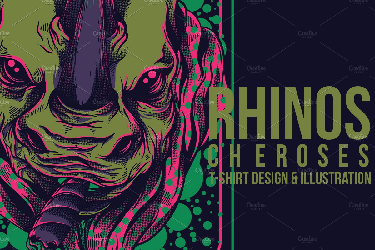 犀牛BOSS手绘T恤印花设计 Rhinos Cheroses