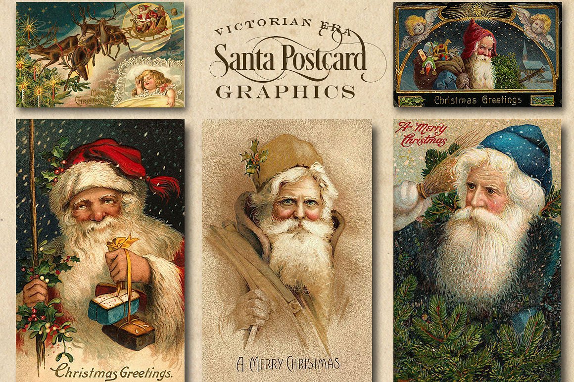 复古维多利亚时代圣诞老人素材Vintage Victoria