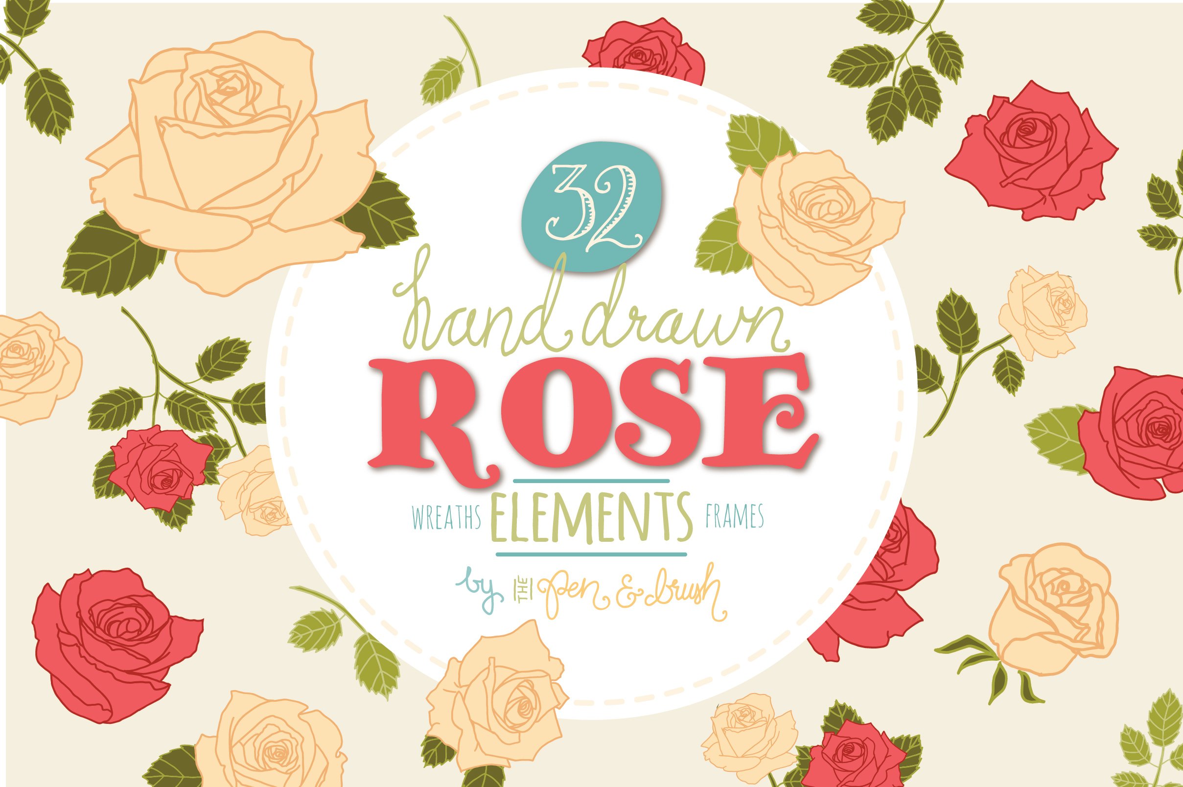 手绘玫瑰花元素矢量插画 Hand Drawn Rose El