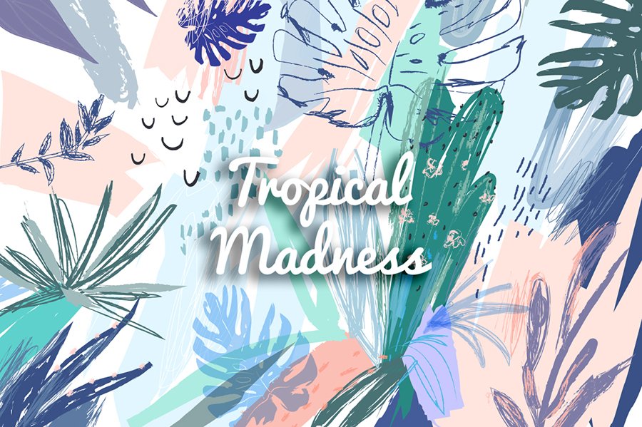 热带雨林的魅力水彩剪贴画 Tropical Madness