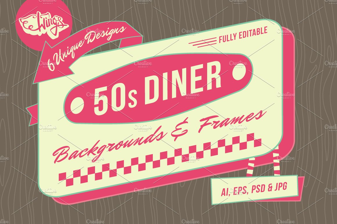 20世纪50年代餐车背景和框架素材Diner Backgro