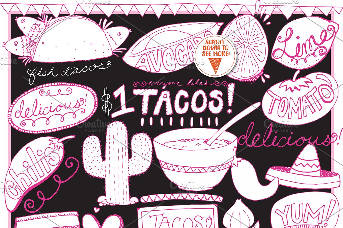 墨西哥美食食物手绘插画 Mexican Food Illus