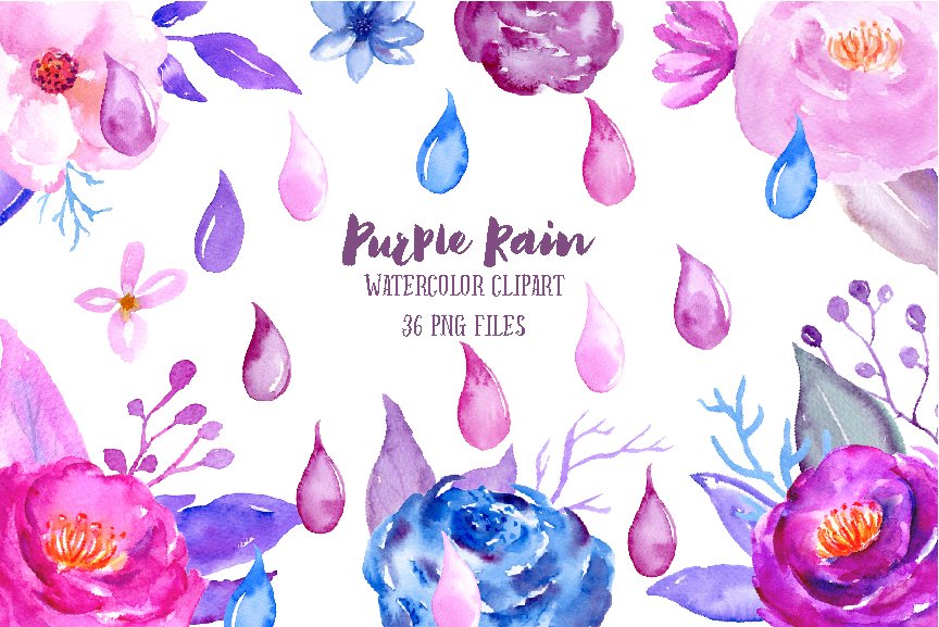 水池雨滴插画 Watercolor Purple Rain