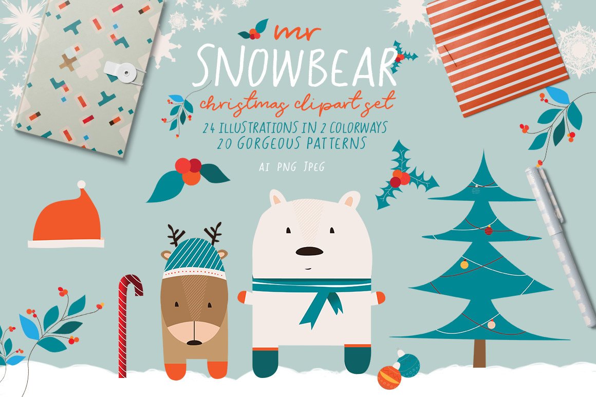 冬季圣诞节插画素材 Mr Snowbear Clipart