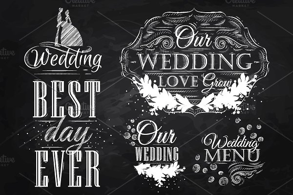 婚礼插画海报模板 Wedding lettering #22