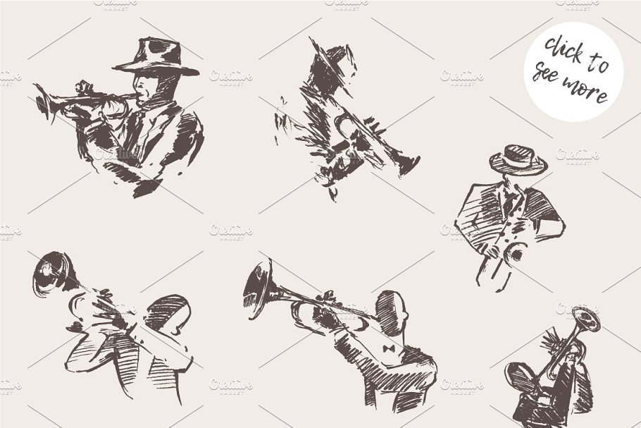 爵士音乐插画 Sketches of jazz musici
