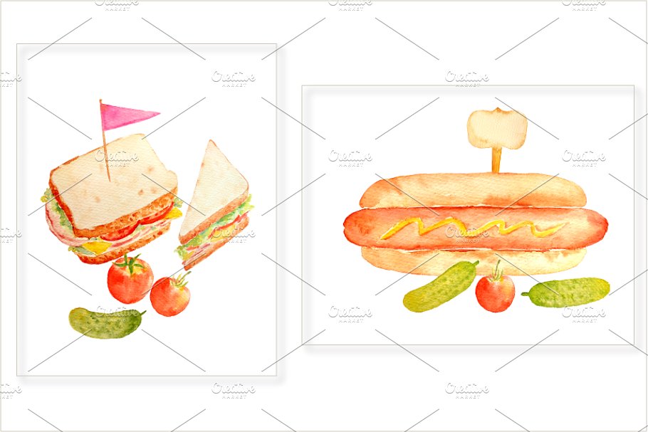 水彩三明治插画 Watercolor Sandwich Bu