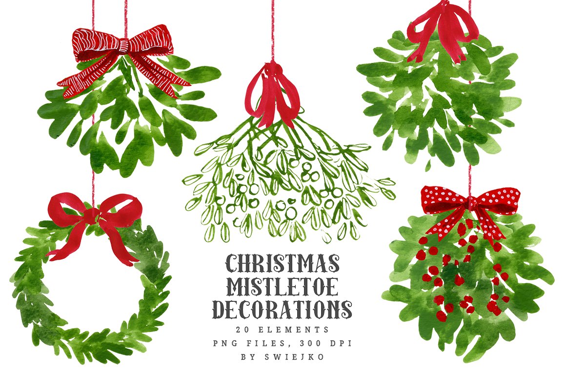 槲寄生圣诞节装饰剪贴画 Mistletoe Christma