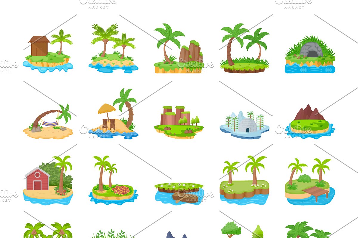 60个不同的岛屿插画 60 Different Scenes