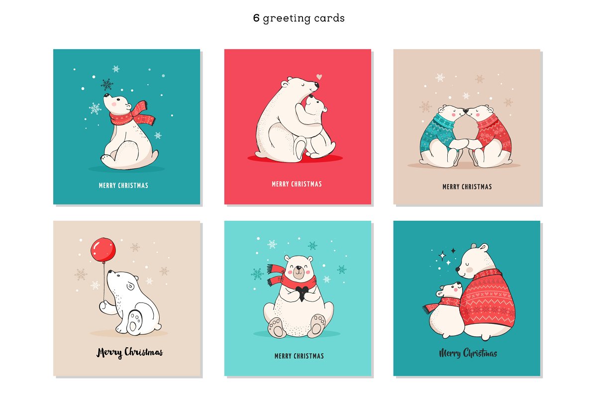 北极熊圣诞插画 Polar Bears, Christmas