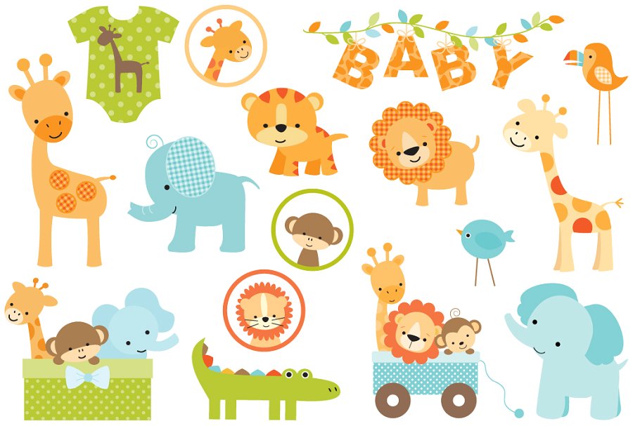 卡通婴儿动物插画 Baby Jungle Animal Gr