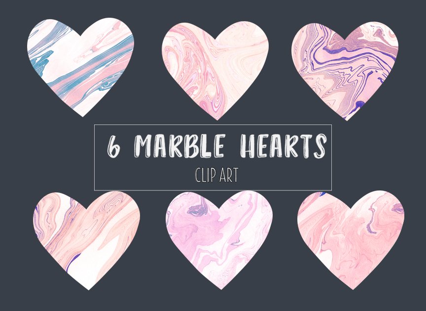 粉红色的大理石爱心插画 Marble hearts clip