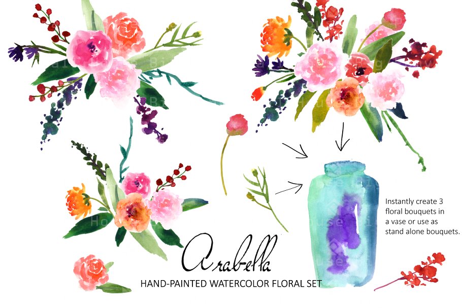水彩花卉剪贴画 Arabella- Watercolor C