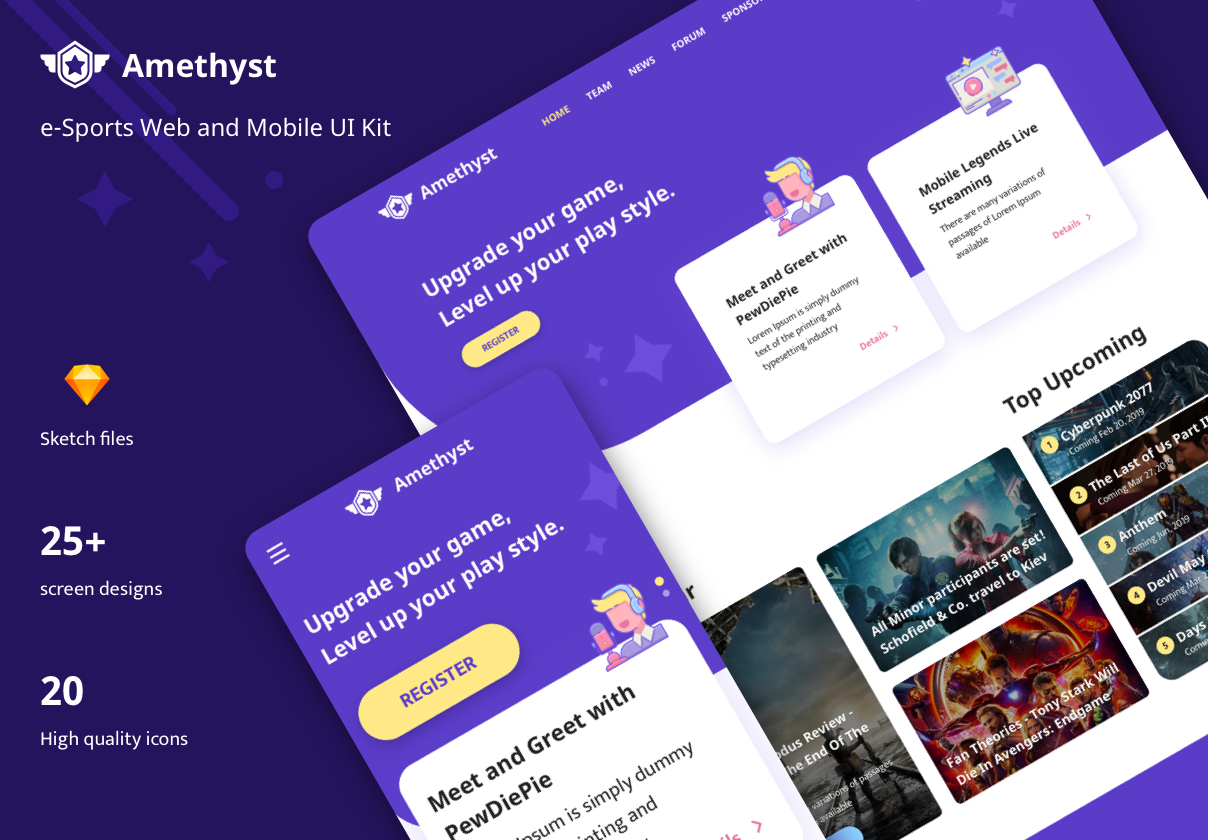 紫色风格电子竞技网站Web UI模板素材 Amethyst