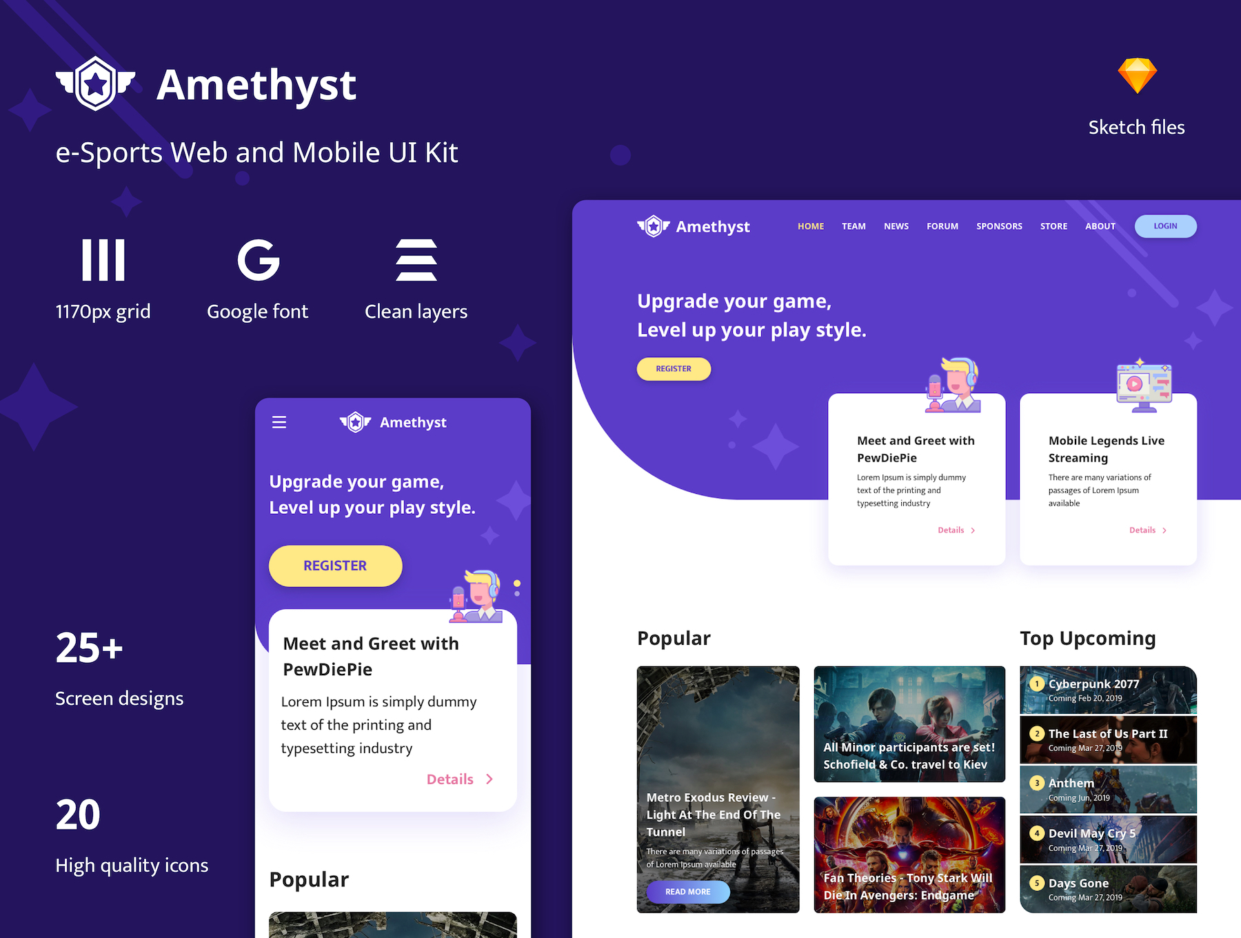 紫色风格电子竞技网站Web UI模板素材 Amethyst