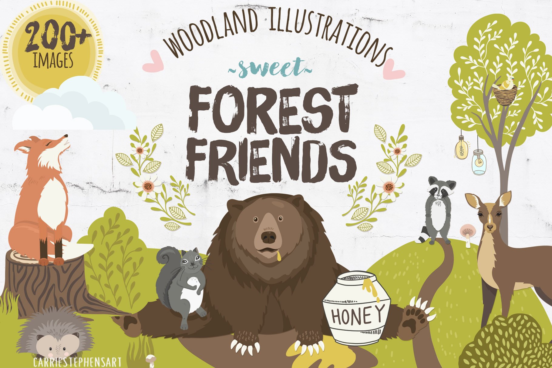可爱的林地动物插画 Woodland Animal Cute