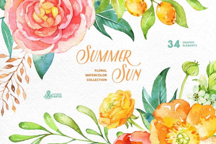 21夏天花卉插画 Summer Sun. Floral Co