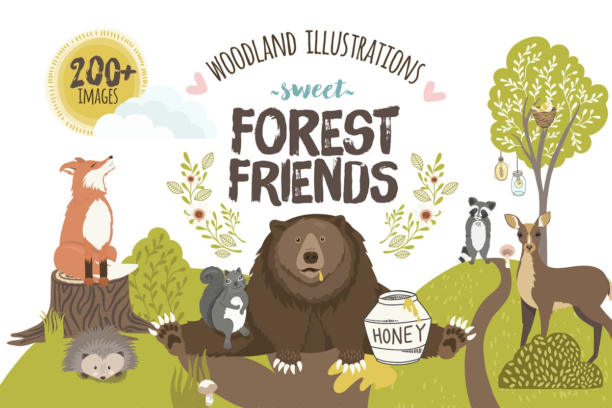 可爱的林地动物插画 Woodland Animal Cute