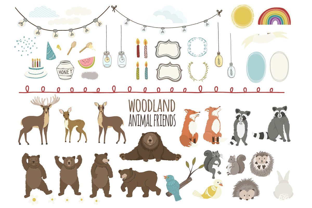 可爱卡通林地动物剪贴画 Woodland Animal Cu