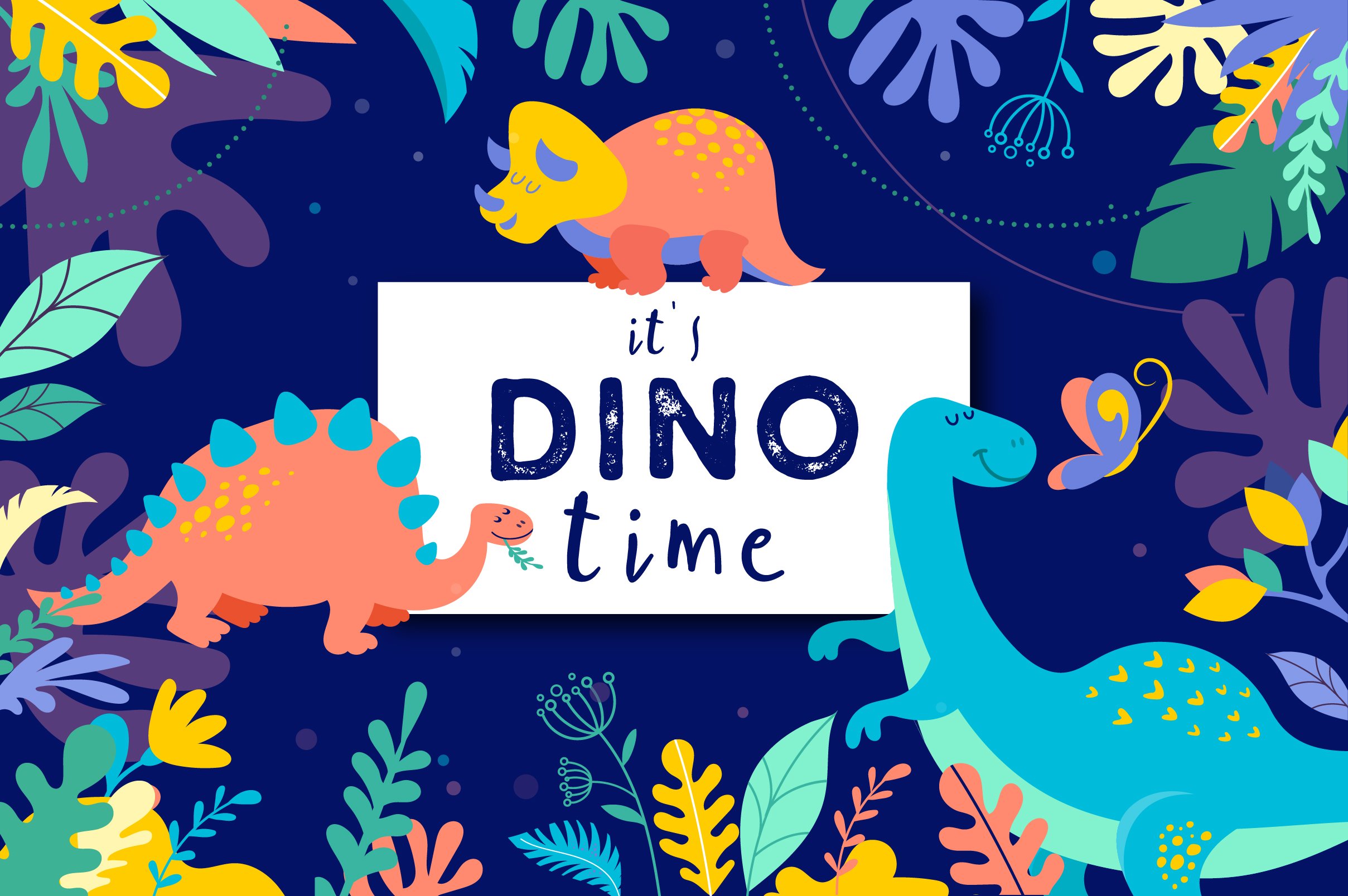 可爱的恐龙时代元素插画 time cute dinosau