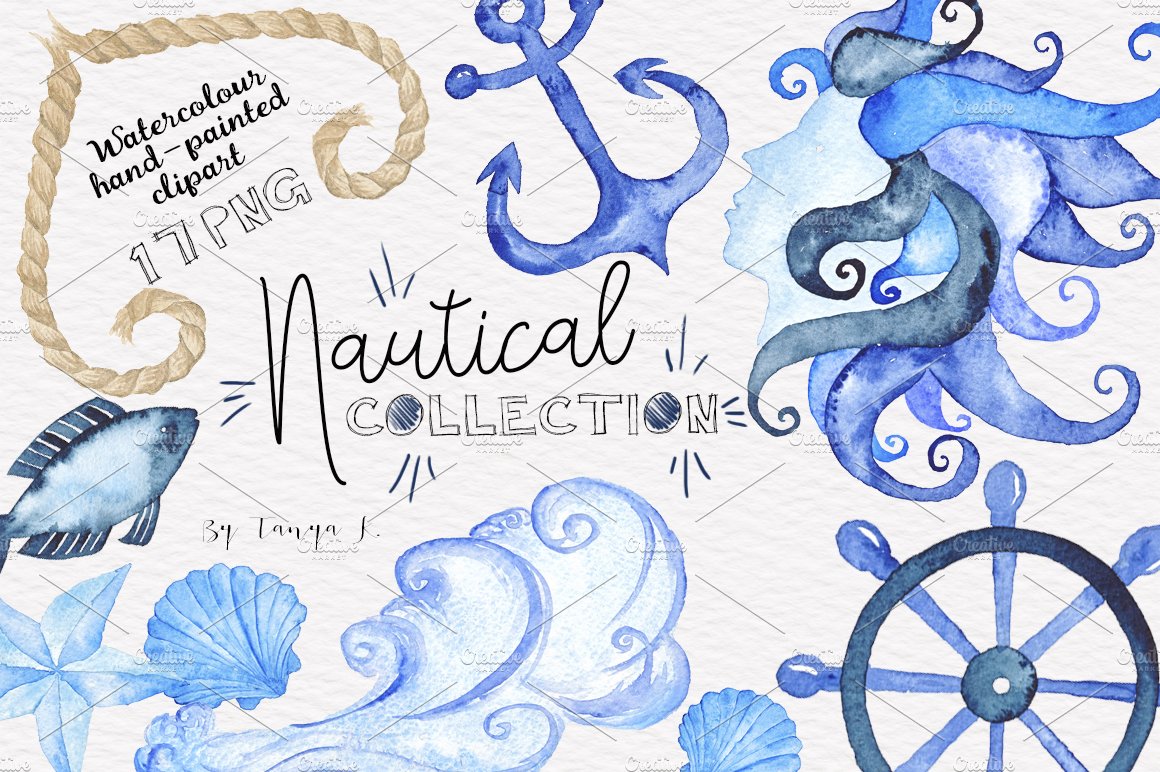 航海水彩插画图形 Nautical Watercolor C