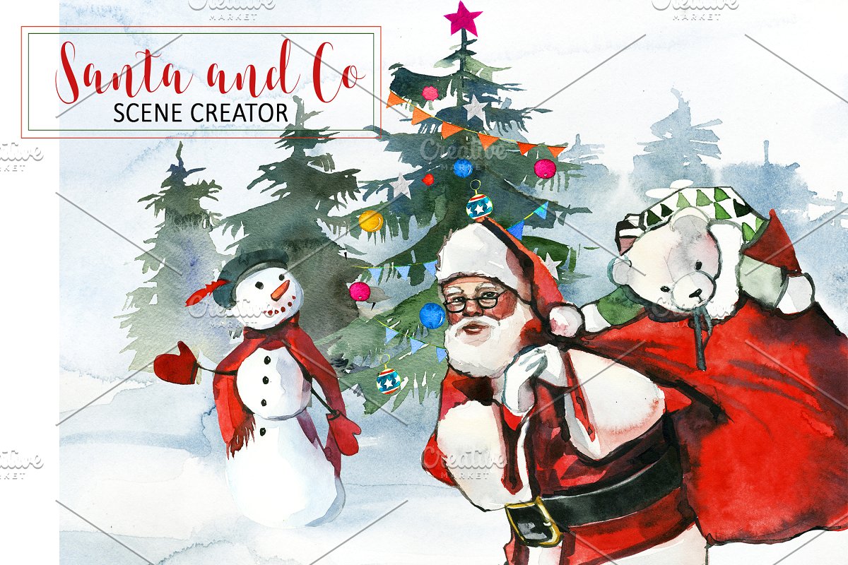 水彩手绘圣诞主题剪贴画集 Christmas Clipart