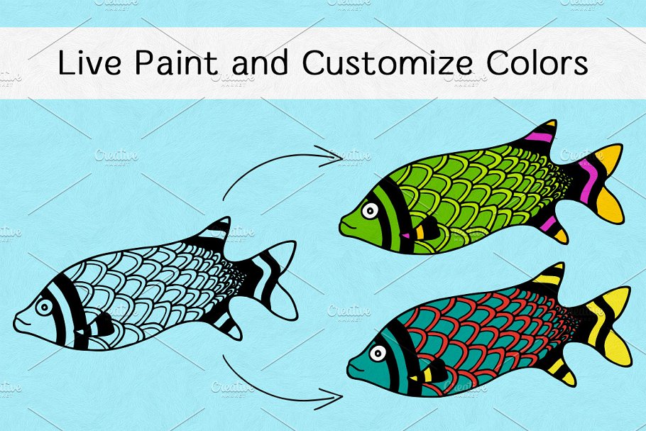 鱼类插图矢量包1 Illustrated Fish Vect