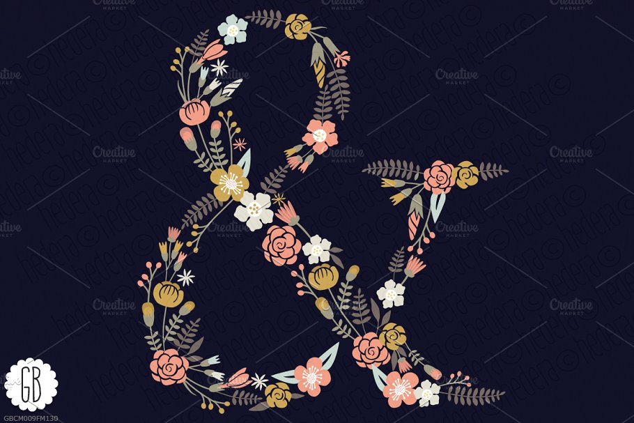 花卉字体 Floral letters, monogram,