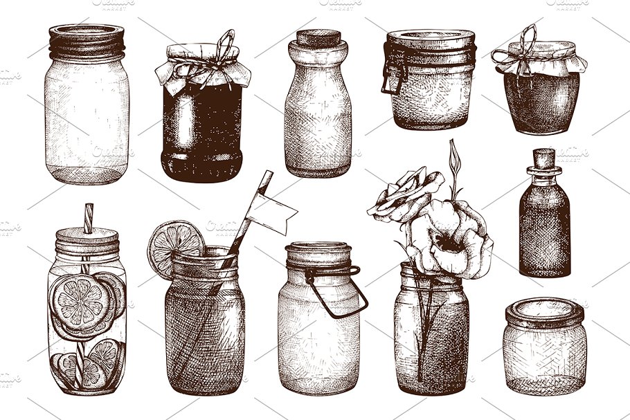 矢量罐子和瓶子插画 Vector Jars &