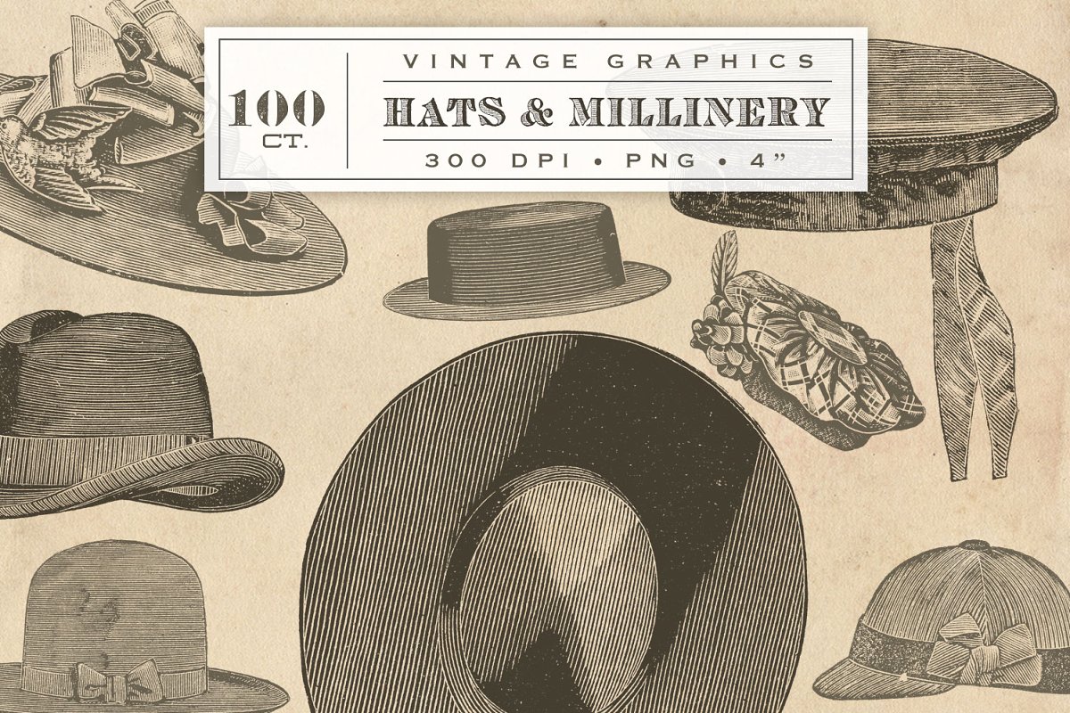 经典的帽子插画图插画 Vintage Hats Millin