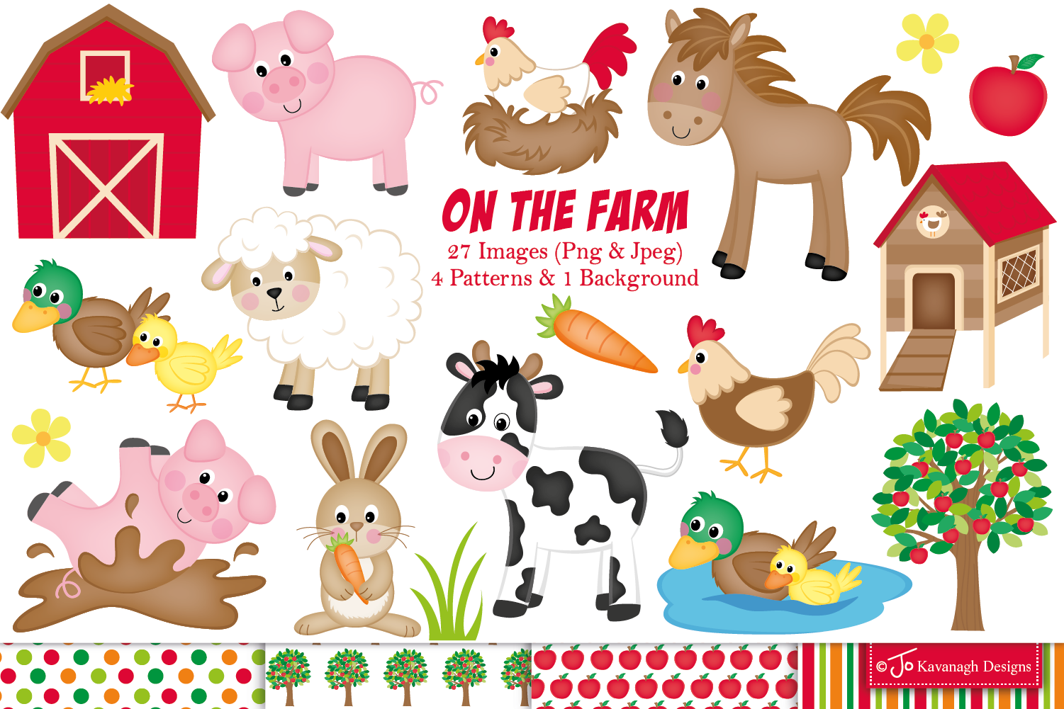 27款可爱的农场动物图形插画剪贴画素材 Farm anima