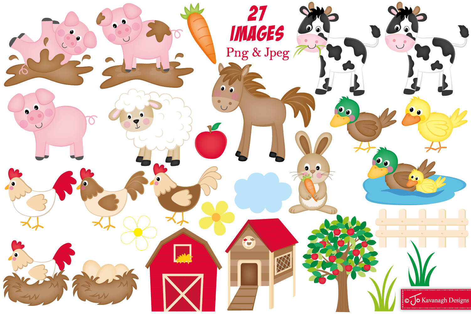 27款可爱的农场动物图形插画剪贴画素材 Farm anima