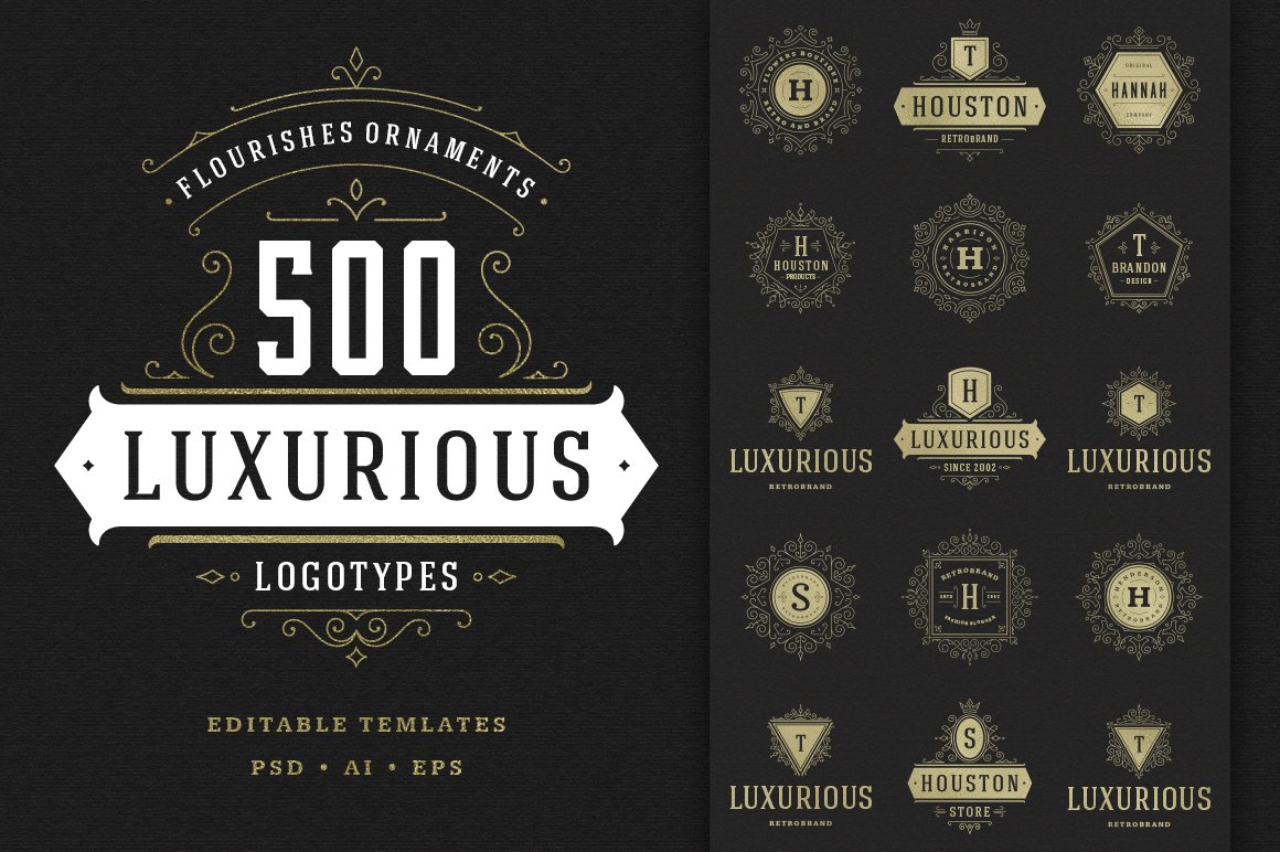 复古装饰风格Logo和徽章模板 500 ornaments