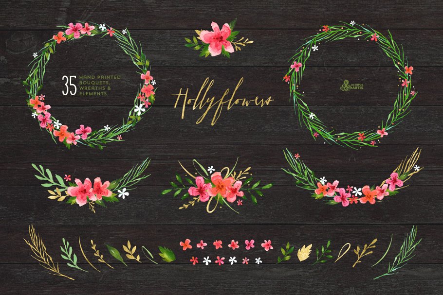 冬青节日花卉logo创意模板 Hollyflowers Ho