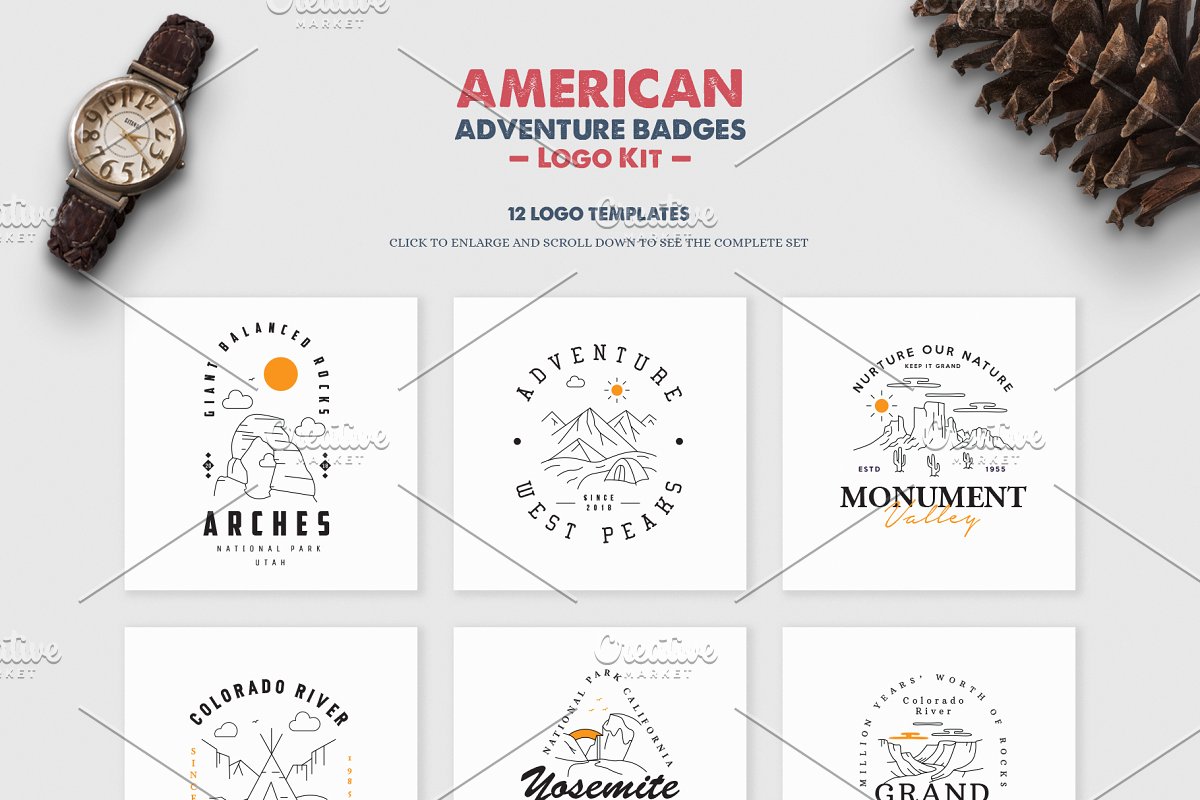 美国户外探险logo设计工具包 American Adven