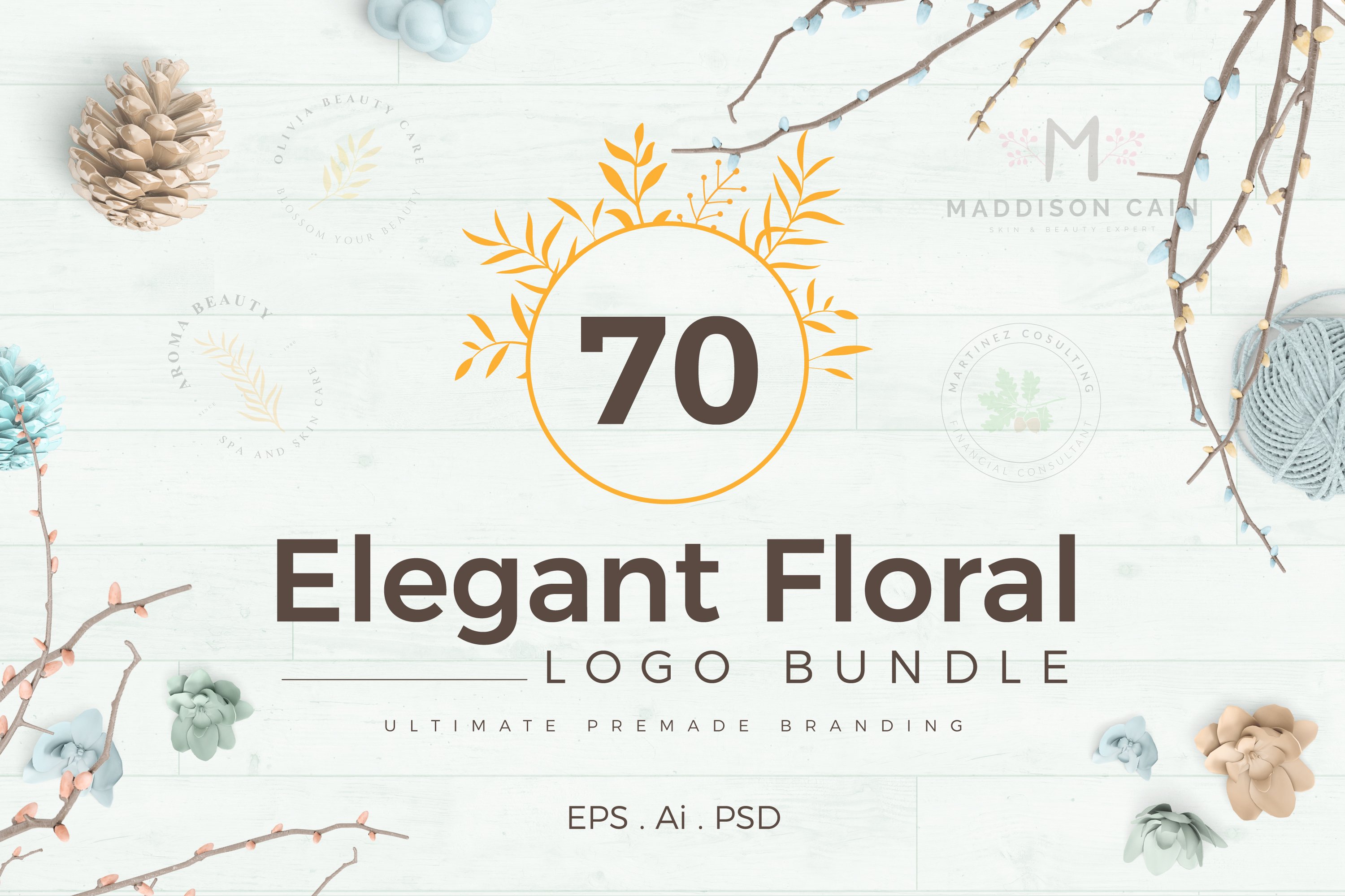 70个优雅的花卉logo模板 70 Elegant Flor
