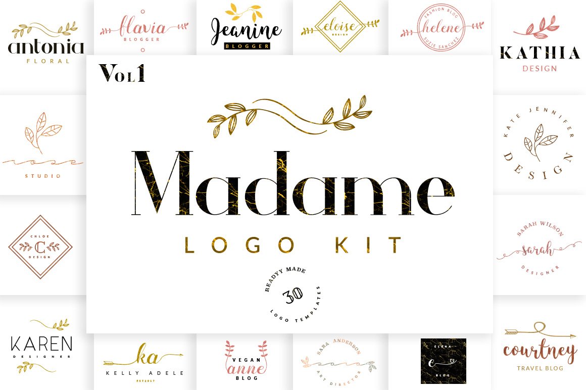 花卉植物主题的logo设计模版 Madame Logo #1