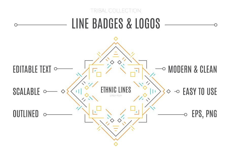 部落线型标志和徽章模板 Tribal Line Logos