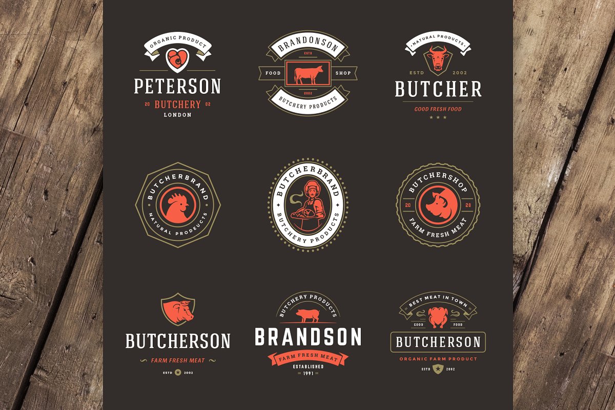 肉类食品标志和徽章Meat Food Logos and B