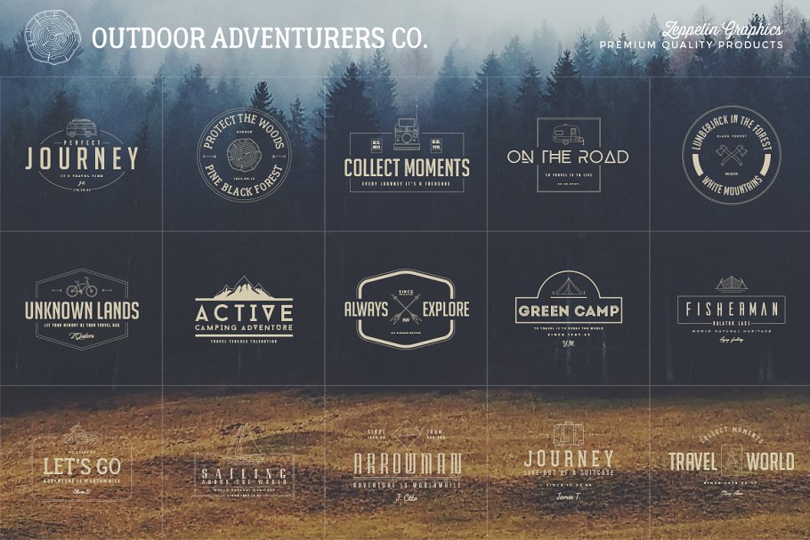 150个户外探险风格的logo模版Outdoor Adven