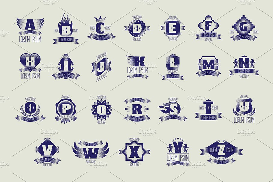 字母logo模版Heraldic Badges Alphab